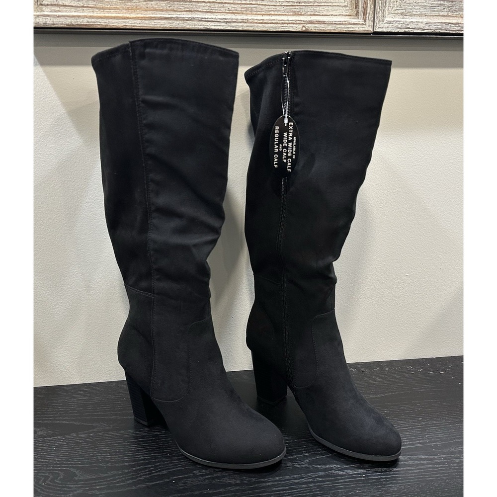 Style Co Addyy Woman's Black Knee High Block Heel Boots 8.5 Extra Wide Calf READ